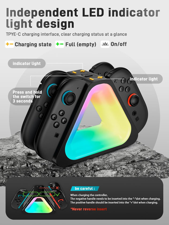 i-Blason Charging Dock for Nintendo Switch 2 Joycon Controller, [7 Adjustable RGB Lighting] [Magnetic Design] 4 in 1 Fast Charger Station for Switch 2 Joycon with LED Indication & Type-C Charger Cable