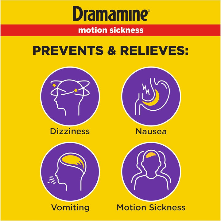 Dramamine Motion Sickness Less Drowsy, Travel Vial, Multicolor, 8 Count