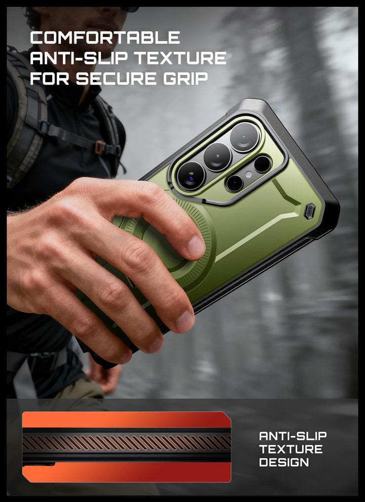 حافظة SUPCASE لسلسلة Samsung Galaxy S26 مزودة بحامل مدمج، وحماية بمعيار عسكري، ومتوافقة مع MagSafe، ومشبك حزام قابل للفصل، وواقي شاشة وإطار أمامي مدمجين، UBPro Mag