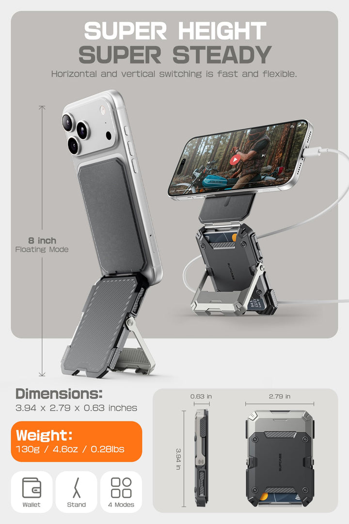 SUPCASE for MagSafe Wallet with Adjustable Stand, Hold 5 Cards, RFID Blocking, Strong Magnetic Lock, Magnetic Wallet for Men, Phone Card Holder Tripod for iPhone 18/17/16/15/14/13/12 Series