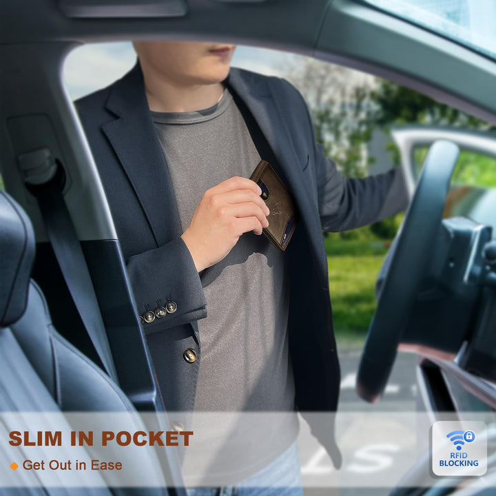 BULLIANT Men Wallet, Slim Leather Wallet Front Pocket Card Holder Gift For Men 11 Slots RFID Blocking