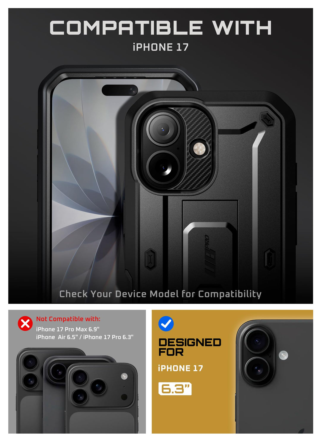 SUPCASE for iPhone Case, Belt Clip, Military-Grade Protection, Built-in Kickstand &amp; Screen Protector, Camera Control, Heavy-Duty Phone Case, Unicorn Beetle Pro