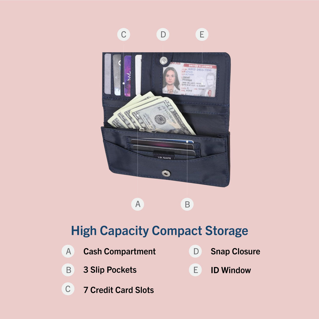 Nautica Seaside Slim Womens Wallet RFID Blocking Credit Card Holder, Coin Purse, Checkbook Organizer Clutch, Small Vegan Leather Wallet for Travel