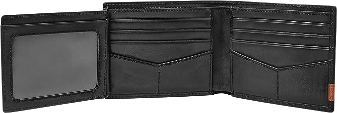 Fossil Men's Leather Bifold Wallet with Flip ID Window ML3644001, Quinn Black - 3alababak