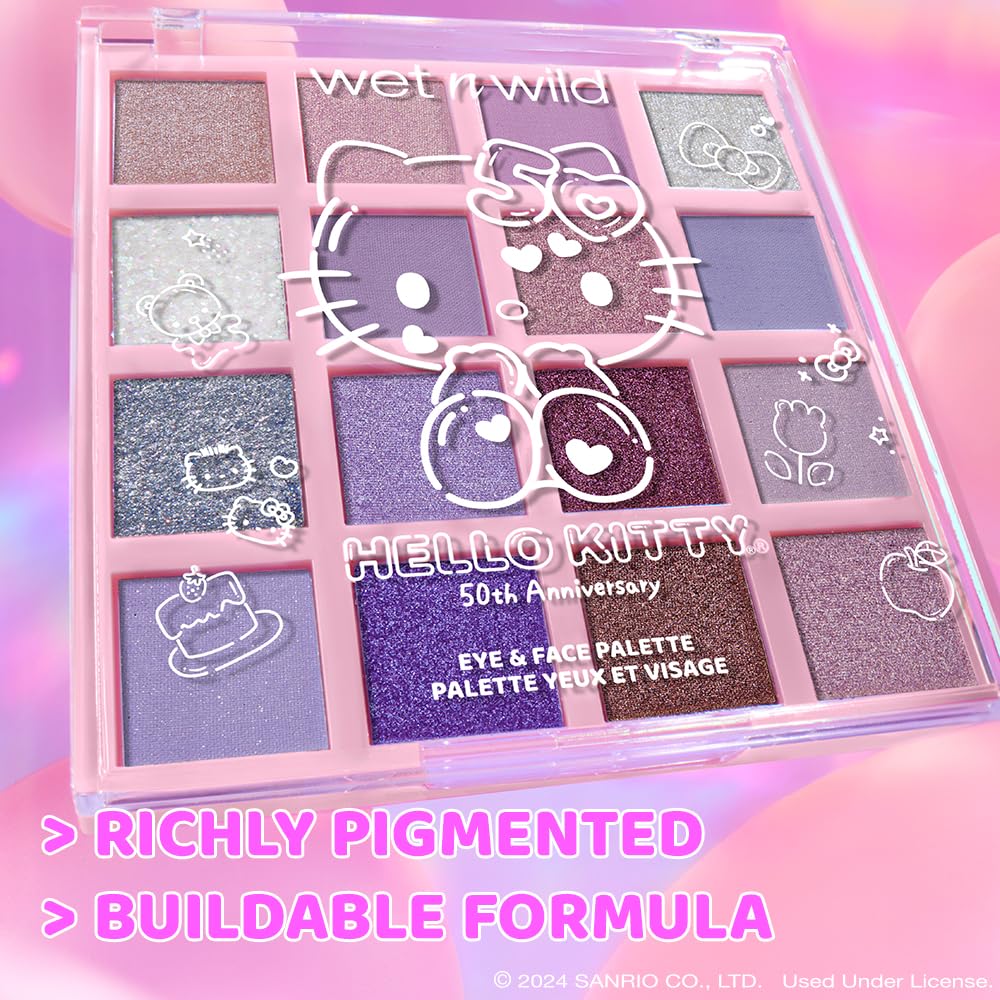 wet n wild Hello Kitty Eye & Face Palette, 2 Bold Richly Pigmented Palettes, Multi-Functional Buildable and Blendable Formula, Cruelty-Free & Vegan - Big Smile