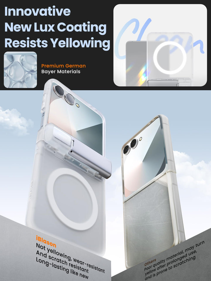 i-Blason for Samsung Galaxy Z Flip 7 Case with Stand [Tempered Glass Screen Protector] [Hinge Protection] [Support Wireless Charging] Slim Matte Protective Magnetic Phone Case for Z Flip 7