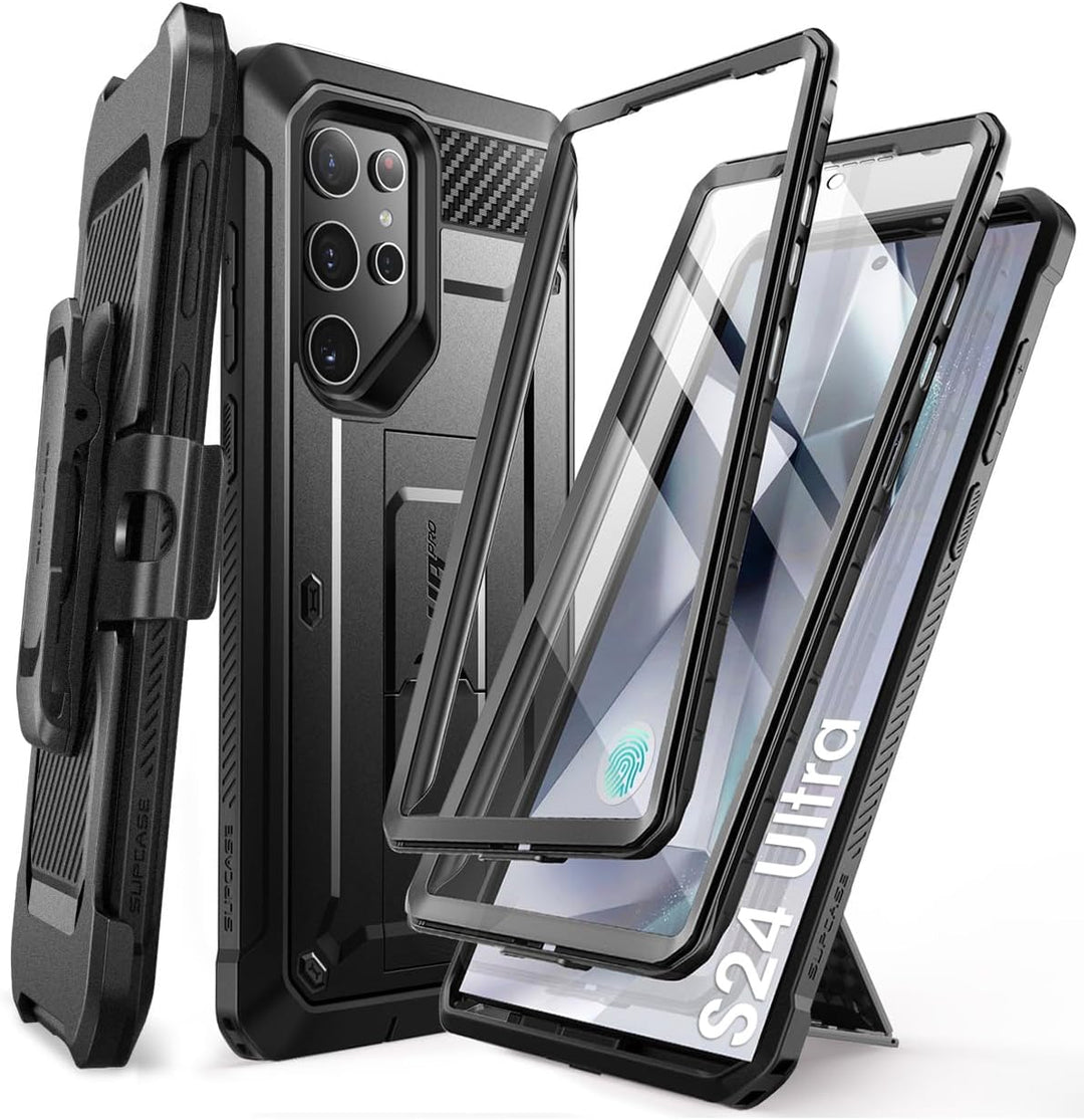 SUPCASE UB Pro Case for Samsung Galaxy S24 Ultra, [2 Front Frame] [Military-Grade Protection] Heavy Duty Rugged Case with Built-in Screen Protector & Kickstand & Belt-Clip (Black)