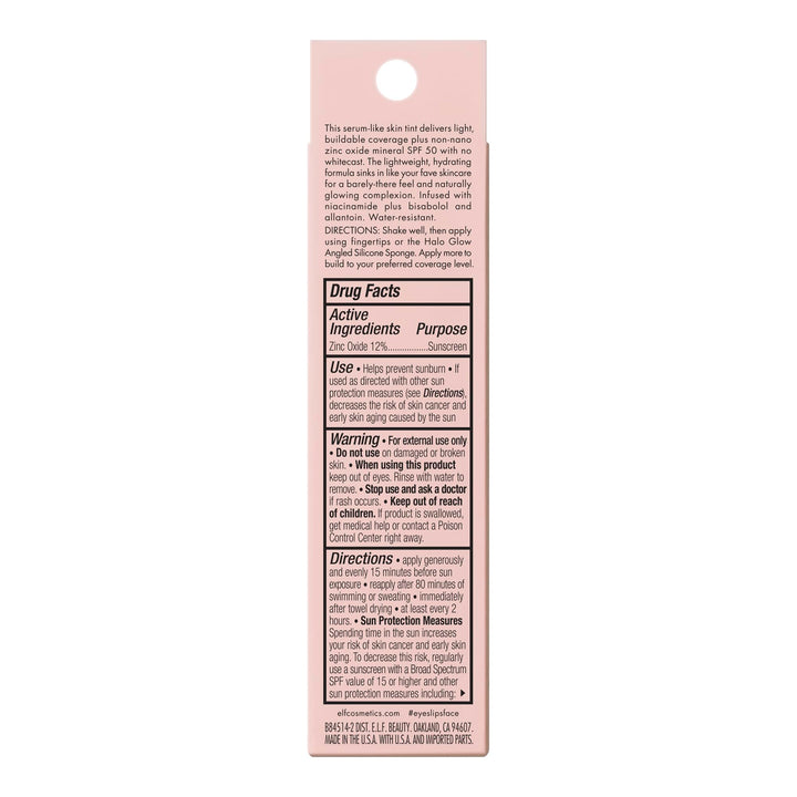 e.l.f. Halo Glow Skin Tint SPF 50, Tinted Moisturizer For Light, Buildable Coverage, Creates A Natural Glow, Vegan & Cruelty-Free