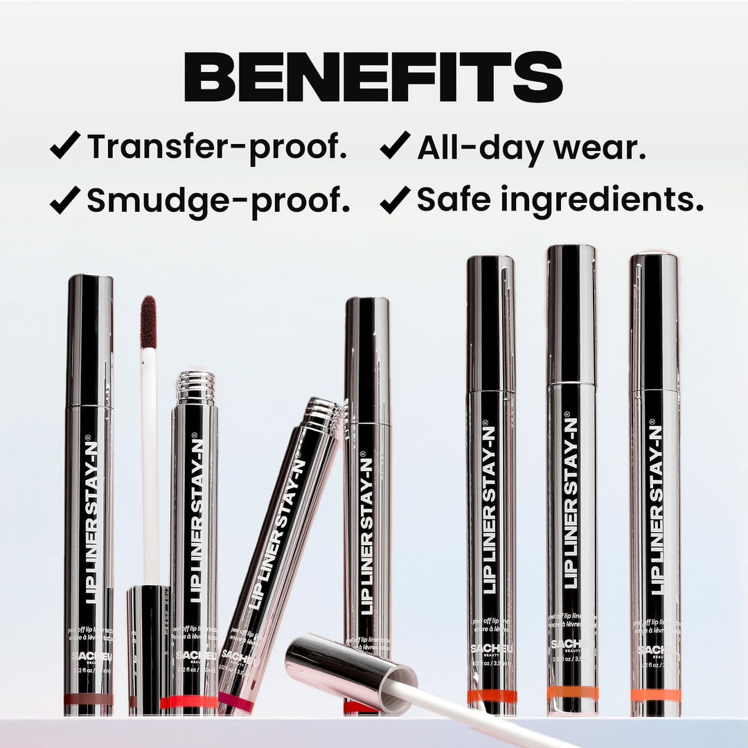 Sacheu Lip Liner STAY-N Peel Off Lip Stain — Long Lasting Matte Lip Tattoo Transfer Proof Lipstain Infused with Hyaluronic Acid &amp; Vitamin E for All Skin Types — Vegan &amp; Cruelty-Free