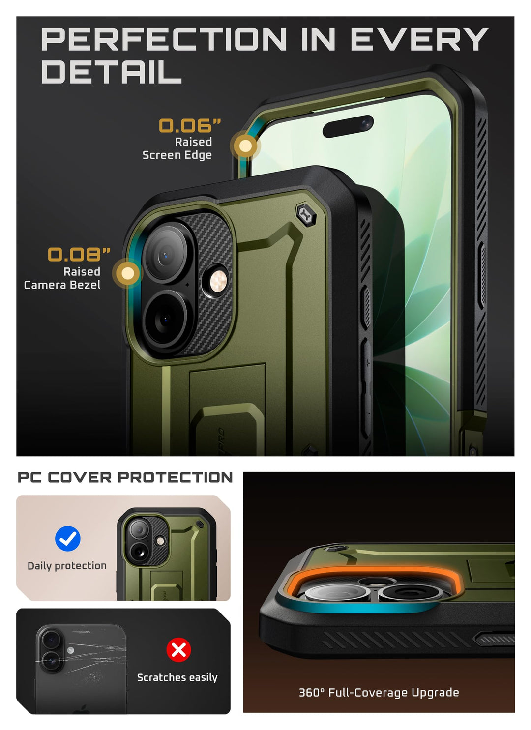 SUPCASE for iPhone Case, Belt Clip, Military-Grade Protection, Built-in Kickstand &amp; Screen Protector, Camera Control, Heavy-Duty Phone Case, Unicorn Beetle Pro