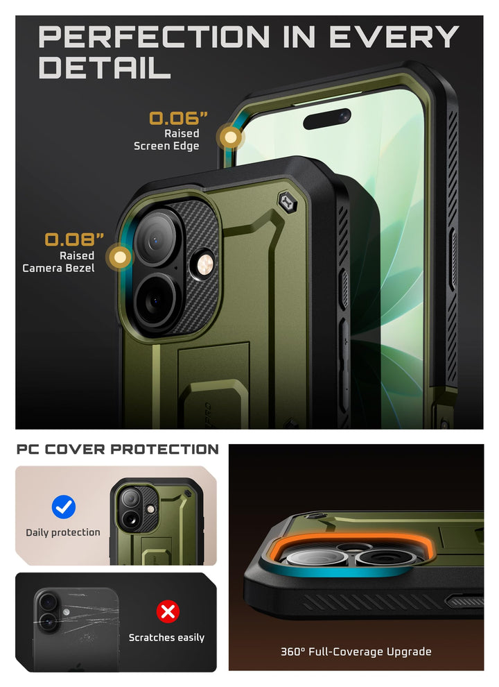 SUPCASE for iPhone Case, Belt Clip, Military-Grade Protection, Built-in Kickstand &amp; Screen Protector, Camera Control, Heavy-Duty Phone Case, Unicorn Beetle Pro