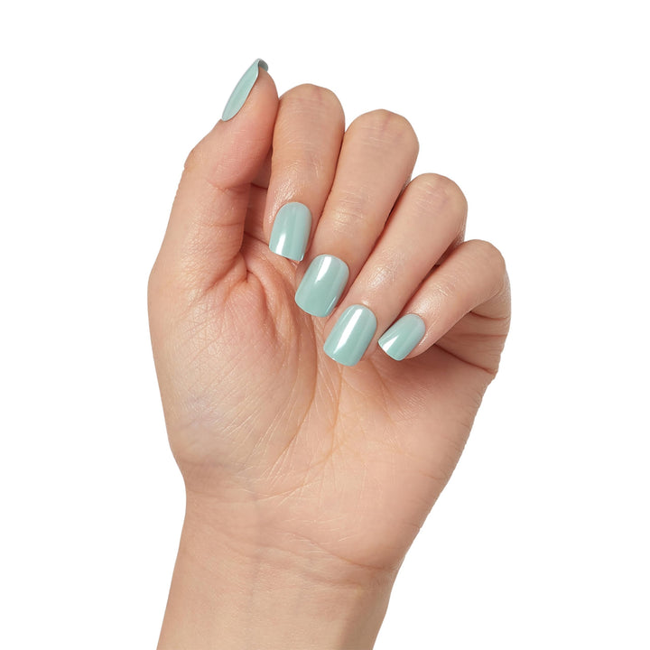 KISS colorFX by imPRESS Press On Nails , ‘Reconnect’, Solid Blue with Pearlescent Finish, Short Oval, New &amp; Improved Adhesive, Includes 30 Fake Nails, Prep Pad, 1 Manicure Stick, 1 Mini Nail File