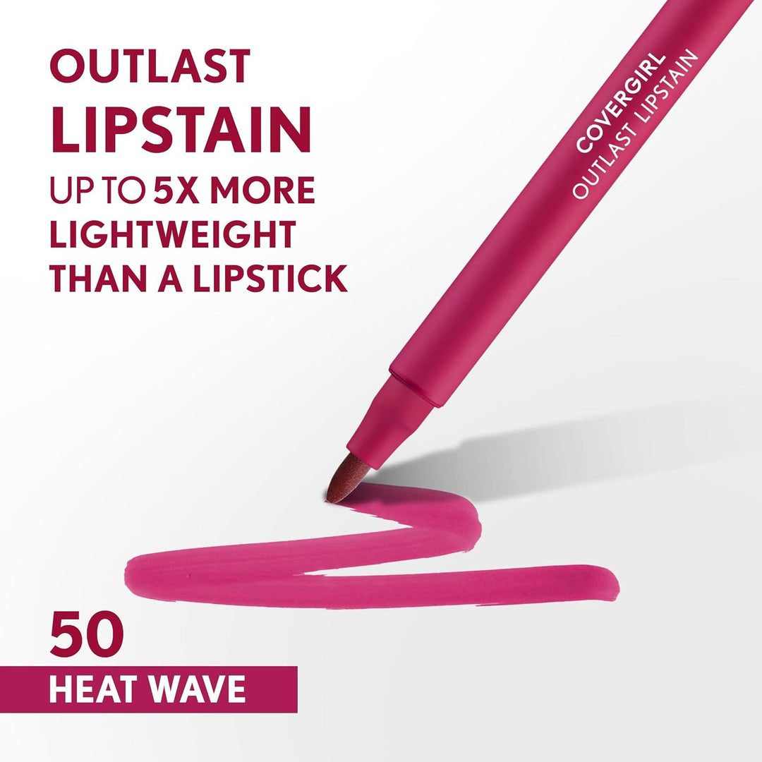 Covergirl Outlast Lipstain, Smooth Application, Precise Pen-Like Tip, Transfer-Proof, Satin Stained Finish, Vegan Formula, 0.06oz