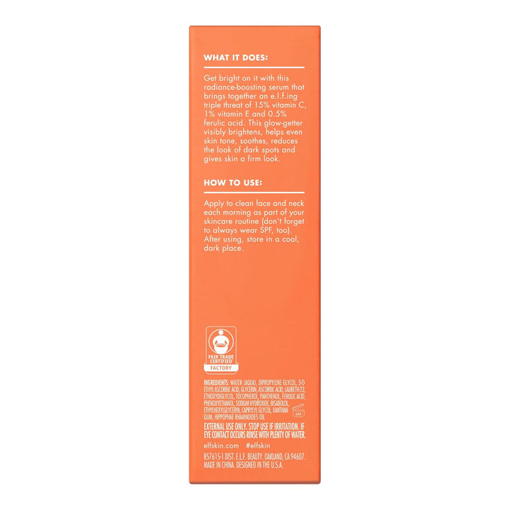 e.l.f. SKIN Bright Icon Vitamin C + E + Ferulic Serum, Brightening & Soothing Face Serum, Helps Even Skin Tone, Vegan & Cruelty-Free