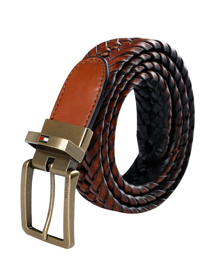 حزام جلدي مضفر رجالي 2 في 1 قابل للعكس من تومي هيلفيغر