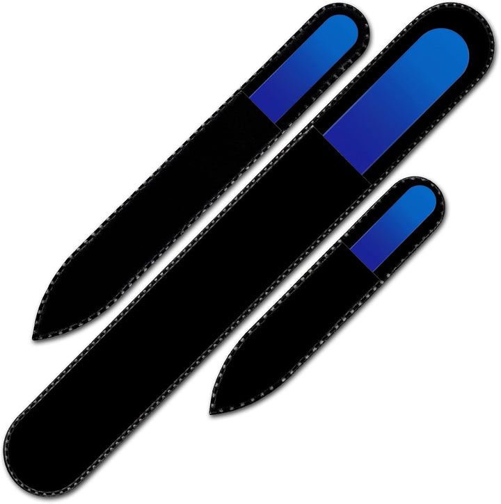 Mont Bleu Glass Nail File - Mont Bleu Premium Set of 3 Crystal Nail Files in Pouch - Handmade Gifts - Best Glass Nail Files for Natural Nails - Washable Double Sided Nail File - Etched Nail Files