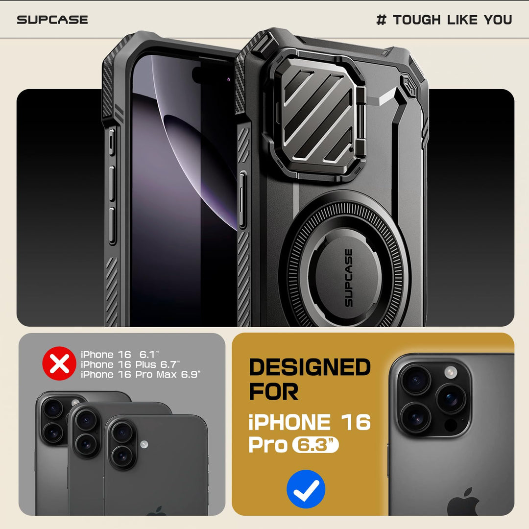 SUPCASE for iPhone 16 Pro Case 6.3'' 2024 with Camera Control Capture Button (UBMag XT), [Compatible with MagSafe] [Camera Cover Stand] [Military-Grade Protection] Rugged Magnetic Phone Case