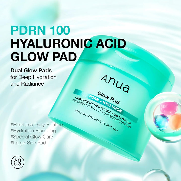 ANUA PDRN 100 Hyaluronic Acid Pad, Glow-Plumping Korean Face Pad for Daily Skincare &amp; Makeup Prep, Dual-Sided Toner for Radiant Skin &amp; Deep Hydration, Korean Skin Care (180ml, 60 Pads)