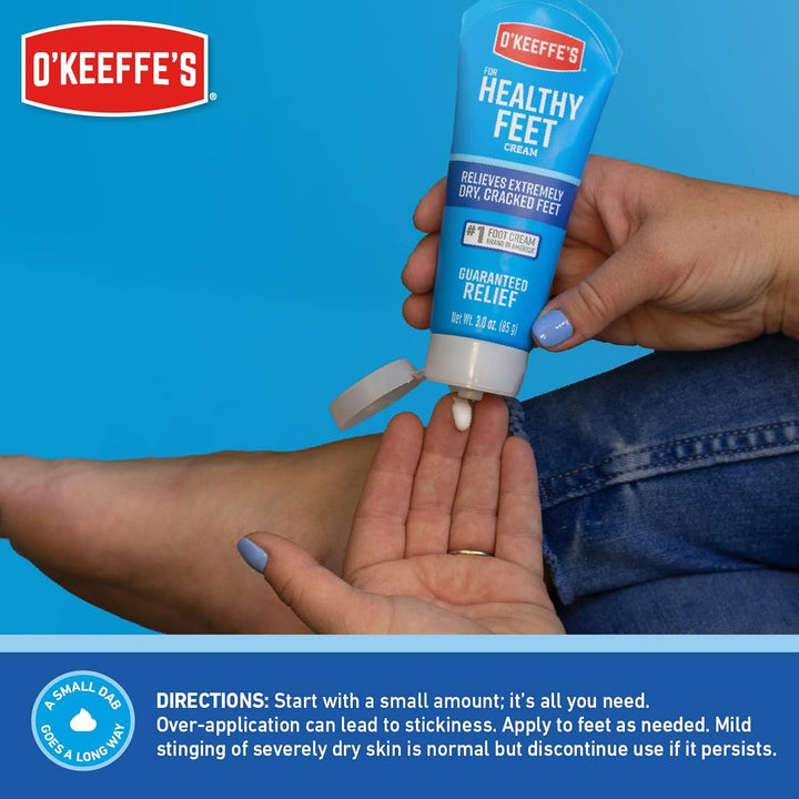 O'Keeffe's for Healthy Feet Foot Cream, Guaranteed Relief for Extremely Dry, Cracked Feet, Clinically Proven to Instantly Boost Moisture Levels, 3.0 Ounce Tube