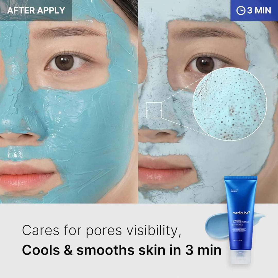 Medicube Zero Pore Blackhead Mud Facial Mask - Skin Cooling &amp; Pore Tightening - 3 Minute Quick Dry Formula with AHA, BHA, PHA, and Pore-Purifying Clay - Korean Mud Mask 3.52 oz