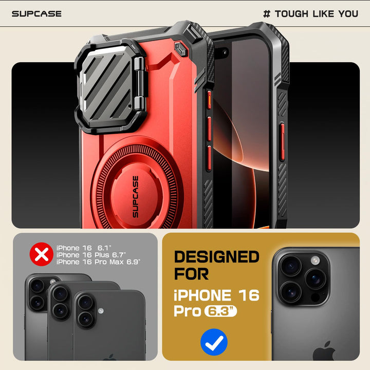 SUPCASE for iPhone 16 Pro Case 6.3'' 2024 with Camera Control Capture Button (UBMag XT), [Compatible with MagSafe] [Camera Cover Stand] [Military-Grade Protection] Rugged Magnetic Phone Case