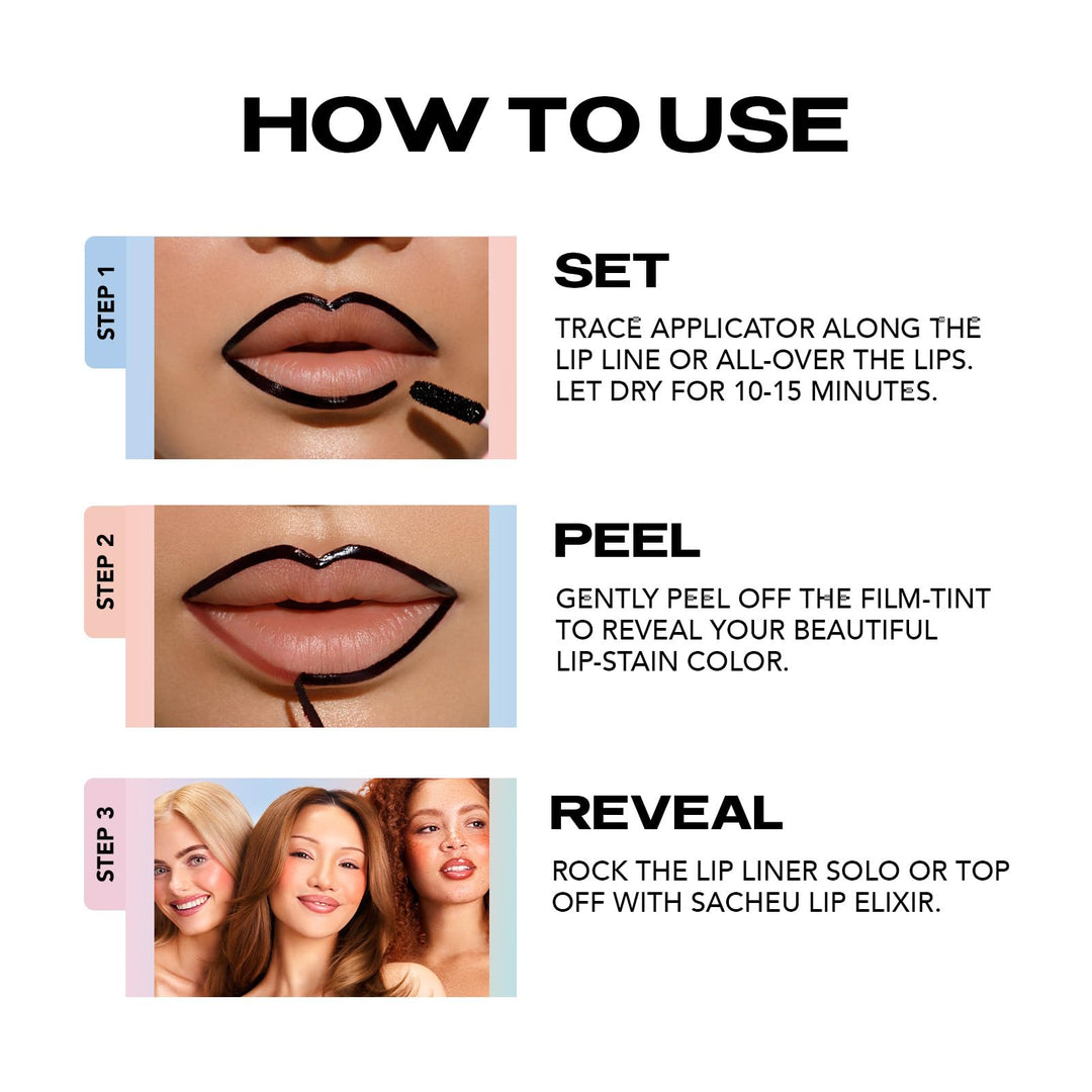 Sacheu Lip Liner STAY-N Peel Off Lip Stain — Long Lasting Matte Lip Tattoo Transfer Proof Lipstain Infused with Hyaluronic Acid &amp; Vitamin E for All Skin Types — Vegan &amp; Cruelty-Free