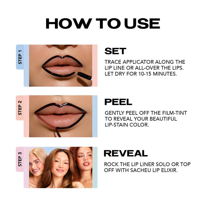 Sacheu Lip Liner STAY-N Peel Off Lip Stain — Long Lasting Matte Lip Tattoo Transfer Proof Lipstain Infused with Hyaluronic Acid &amp; Vitamin E for All Skin Types — Vegan &amp; Cruelty-Free