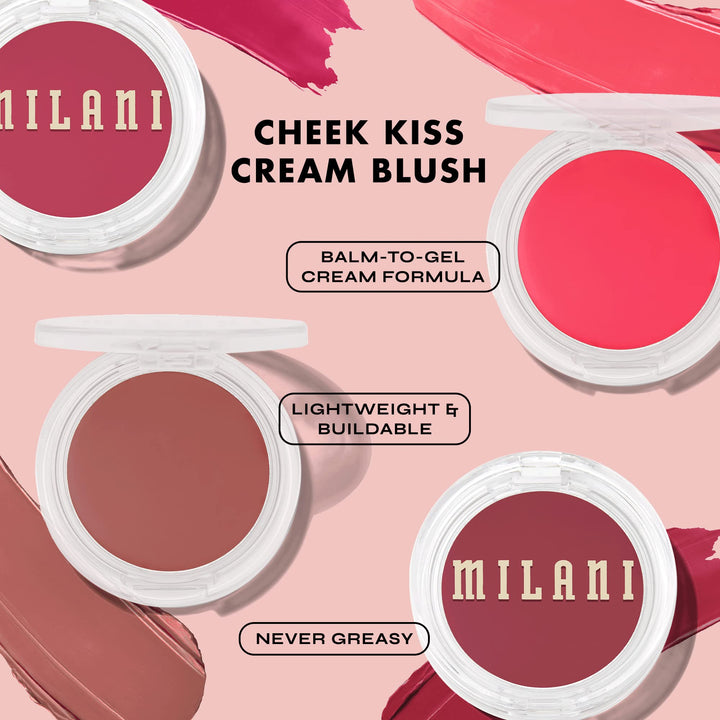 Milani أحمر خدود – أحمر خدود كريمي Cheek Kiss للخدود، أحمر خدود كريمي يتحول إلى جل يمكن زيادة طبقاته وتنت للشفاه، لون طبيعي ندي، مرطب