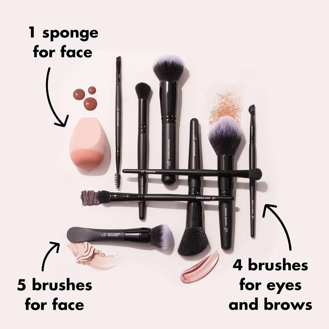 e.l.f. Ten Out Of Ten Brush Set | 10 Piece Brush Kit, Brushes For Face Makeup, Eyes, Brows &amp; More, Made With Synthetic Bristles, Vegan &amp; Cruelty-Free