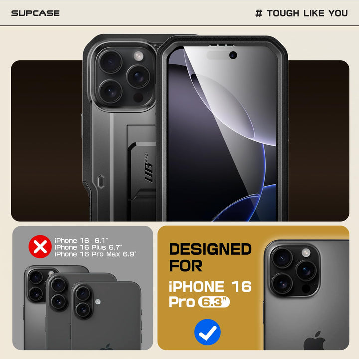 SUPCASE for iPhone 16 Pro Case with Screen Protector (Unicorn Beetle Pro), [Built-in Stand & Belt-Clip] [Military-Grade Protection] Full Body Heavy Duty Phone Case for iPhone 6.3 Inch 2024