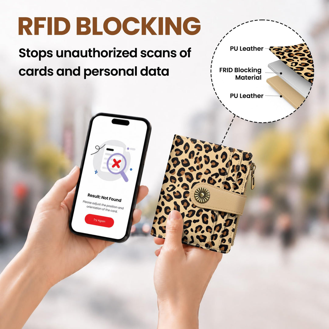محفظة ألونيد الصغيرة للنساء، محفظة بطاقات ثنائية الطي لطيفة ومحمية من تقنية RFID، تحتوي على 10 فتحات للبطاقات، ومقصورة للنقود، وجيب بسحاب للعملات المعدنية، ونافذة للهوية، بحجم مدمج ومصنوعة من جلد نباتي ناعم