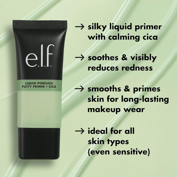 e.l.f. Liquid Poreless Putty Primer + Cica, Face Primer For Gripping Makeup, Visibly Reducing Redness & Soothing Skin, Vegan & Cruelty-Free - Cica