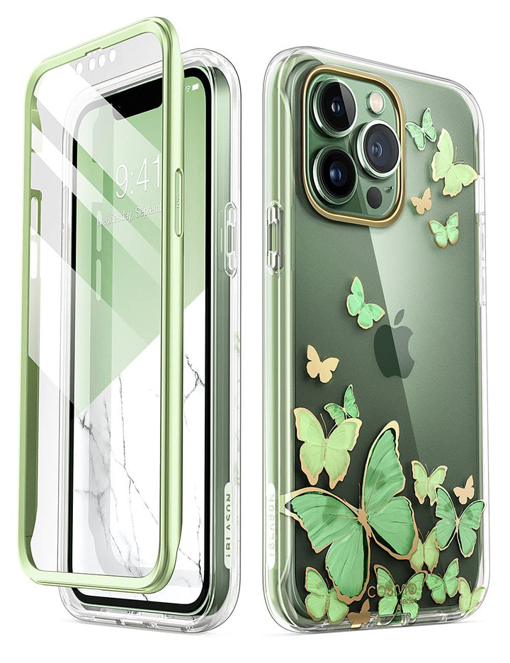i-Blason Cosmo for iPhone 13 Pro Max Case [Built-in Screen Protector] [Military-Grade Protection] Slim Full-Body Stylish Protective Shockproof Phone Case for iPhone 13 Pro Max (Butterfly)