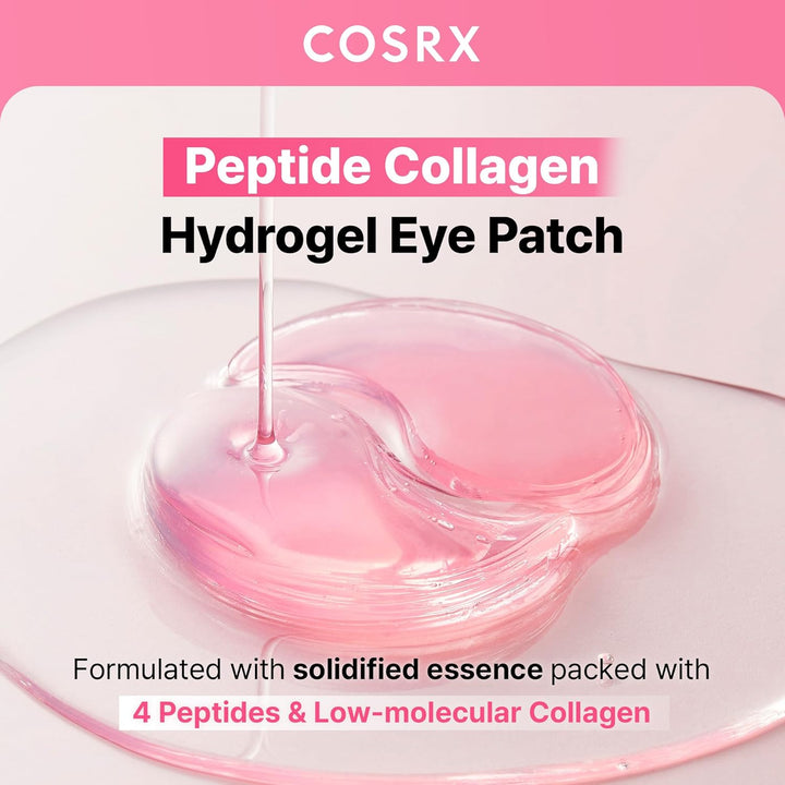 COSRX Pink Peptides Collagen Hydrogel Eye Patch for Puffy Eyes, Dark Circles &amp; Fine Lines, Cooling Under Eye Patches (60), Korean Skin Care