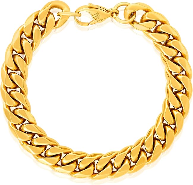 Invicta Bracelet for Men, Stainless Steel Chain Jewelry, Polsihed Curb, 12mm, 8.75