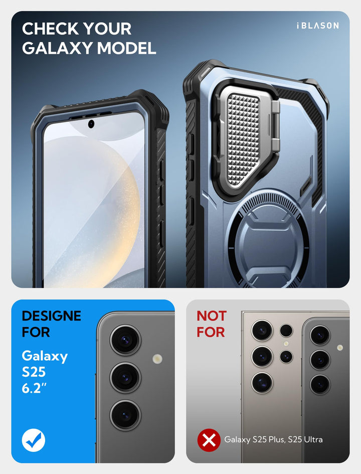 i-Blason Armorbox for Samsung Galaxy S25 Case MagSafe with Camera Cover Stand [Military Protection] Full-Body Heavy Duty Magnetic Phone Case with Screen Protector for S25