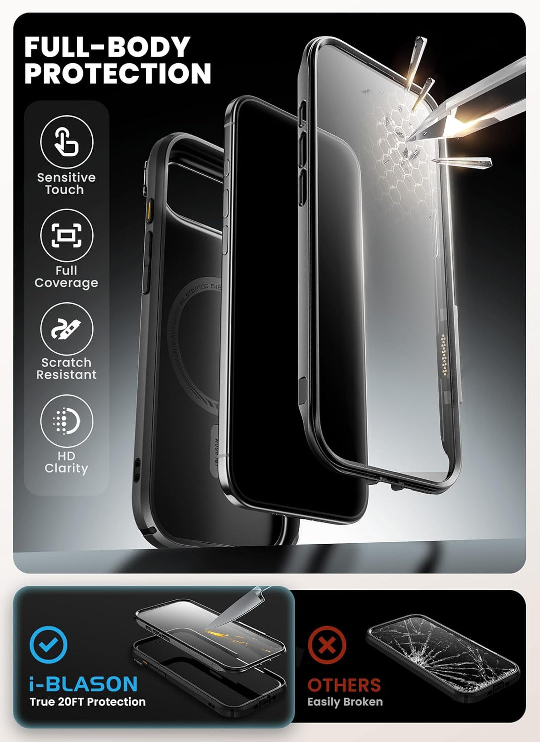 i-Blason for iPhone Air Case MagSafe with Stand [9H Tempered Glass Screen Protector] [Camera Control Button] Military-Grade Protection Full-Body Heavy Duty Magnetic Case for iPhone 17 Air 6.5''