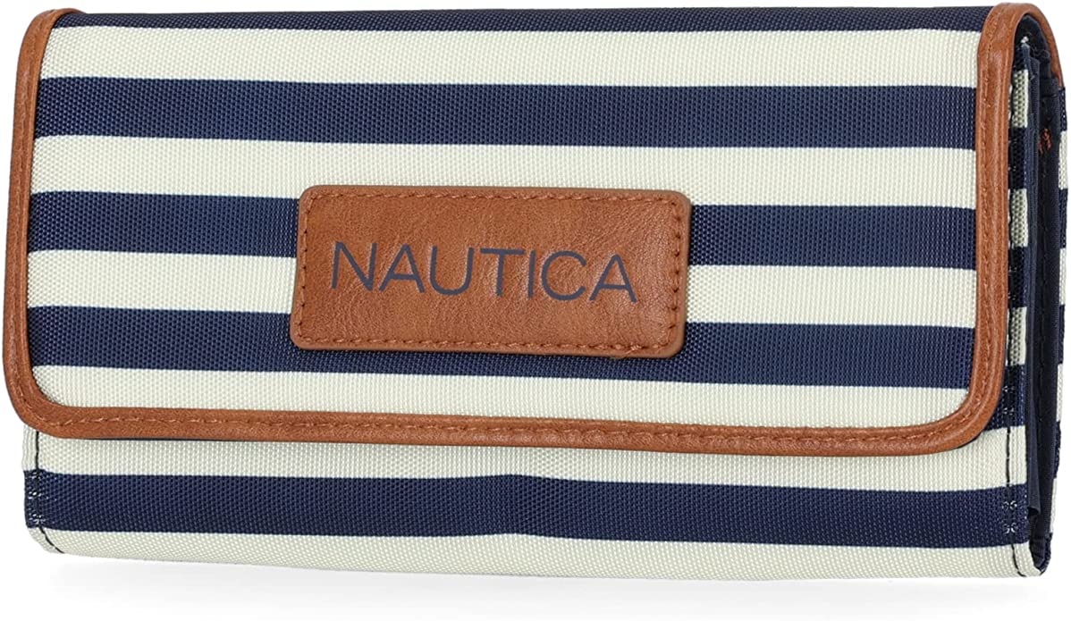 Nautica Women's Perfect Carry-All Money Manager RFID Blocking Wallet- Indigo/Bone/Sand - 3alababak