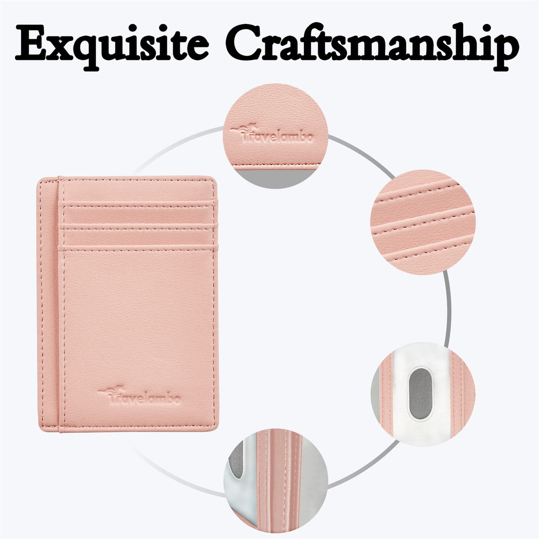 Travelambo Front Pocket Minimalist Leather Slim Wallet RFID Blocking Medium Size