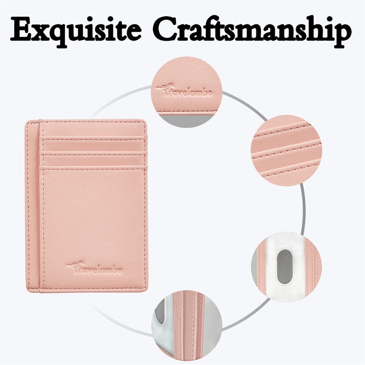 Travelambo Front Pocket Minimalist Leather Slim Wallet RFID Blocking Medium Size