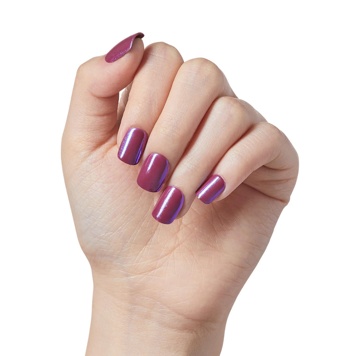 KISS colorFX by imPRESS Press On Nails , ‘Reconnect’, Solid Blue with Pearlescent Finish, Short Oval, New &amp; Improved Adhesive, Includes 30 Fake Nails, Prep Pad, 1 Manicure Stick, 1 Mini Nail File