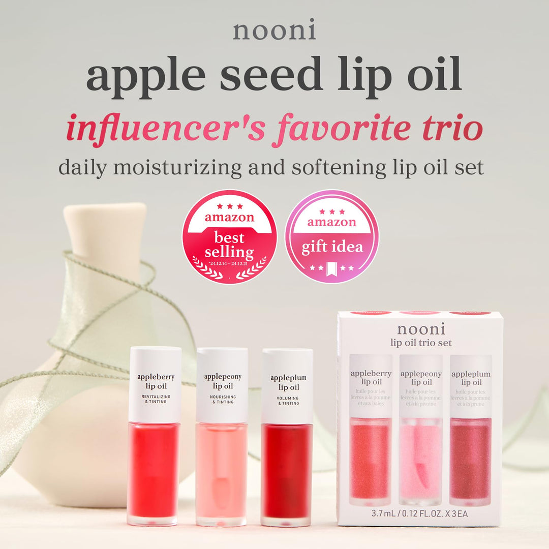 NOONI Korean Lip Oil - Applemint | Long-Lasting, Moisturizing, Plumping, Revitalizing for Dry Lips, Waterproof, No Peel Off, Hydrating, Nourishing Crystal Clear Lip Stain, 0.12 FL Oz
