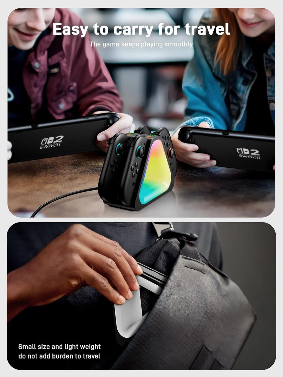 i-Blason Charging Dock for Nintendo Switch 2 Joycon Controller, [7 Adjustable RGB Lighting] [Magnetic Design] 4 in 1 Fast Charger Station for Switch 2 Joycon with LED Indication & Type-C Charger Cable