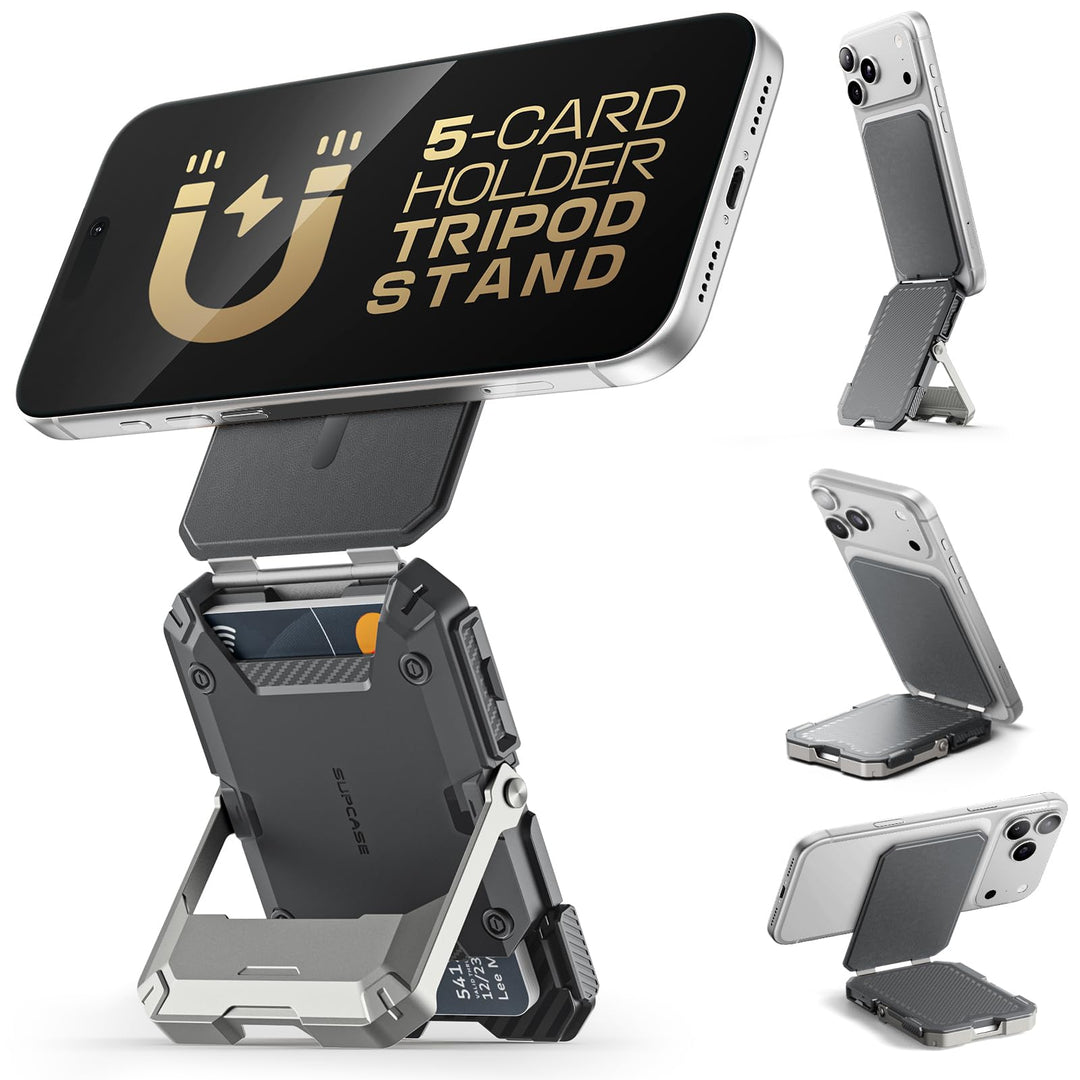 SUPCASE for MagSafe Wallet with Adjustable Stand, Hold 5 Cards, RFID Blocking, Strong Magnetic Lock, Magnetic Wallet for Men, Phone Card Holder Tripod for iPhone 18/17/16/15/14/13/12 Series