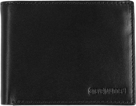 Steve Madden Men's Slim Leather Wallet with Extra Capacity Attached Flip Pockets Black (Glove)