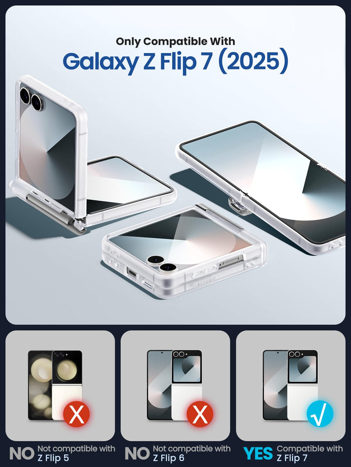 i-Blason for Samsung Galaxy Z Flip 7 Case with Stand [Tempered Glass Screen Protector] [Hinge Protection] [Support Wireless Charging] Slim Matte Protective Magnetic Phone Case for Z Flip 7