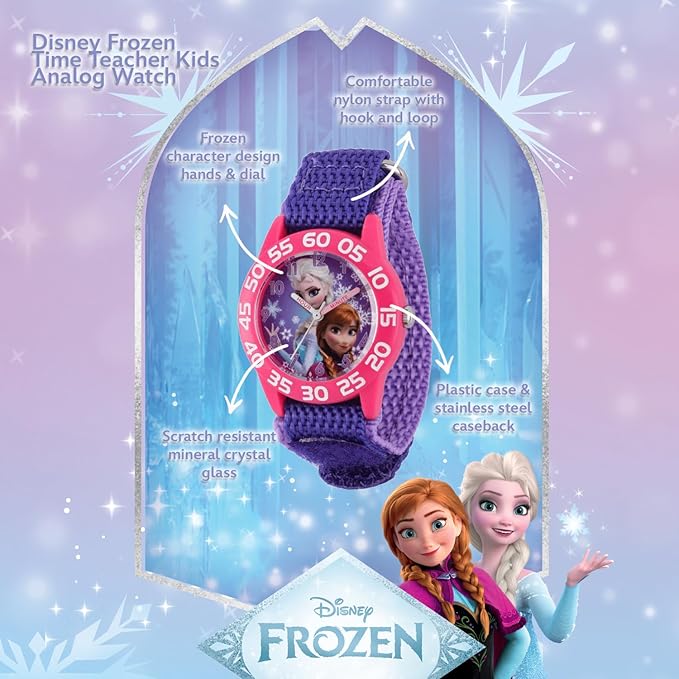 Disney Kids W001790 Frozen Elsa and Anna Watch, Pink Nylon Band