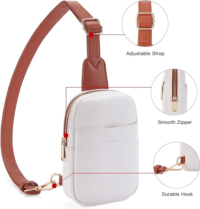 Telena Small Sling Bag for Women Leather Crossbody Fanny Packs Chest Bag for Women - Beige/Brown - 3alababak