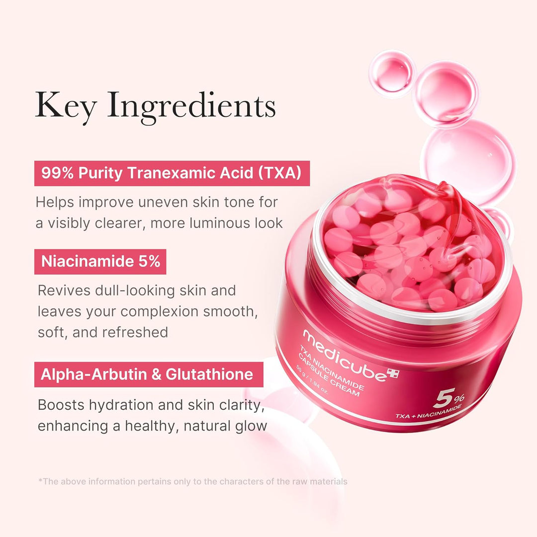 medicube Capsule Cream with TXA + Niacinamide | Dual Radiance Moisturizer Ideal for Use After Spot Care, Uneven Skin Tone &amp; Texture &amp; Hydration | 99% Pure Tranexamic Acid | Korean Skincare, 1.94 oz