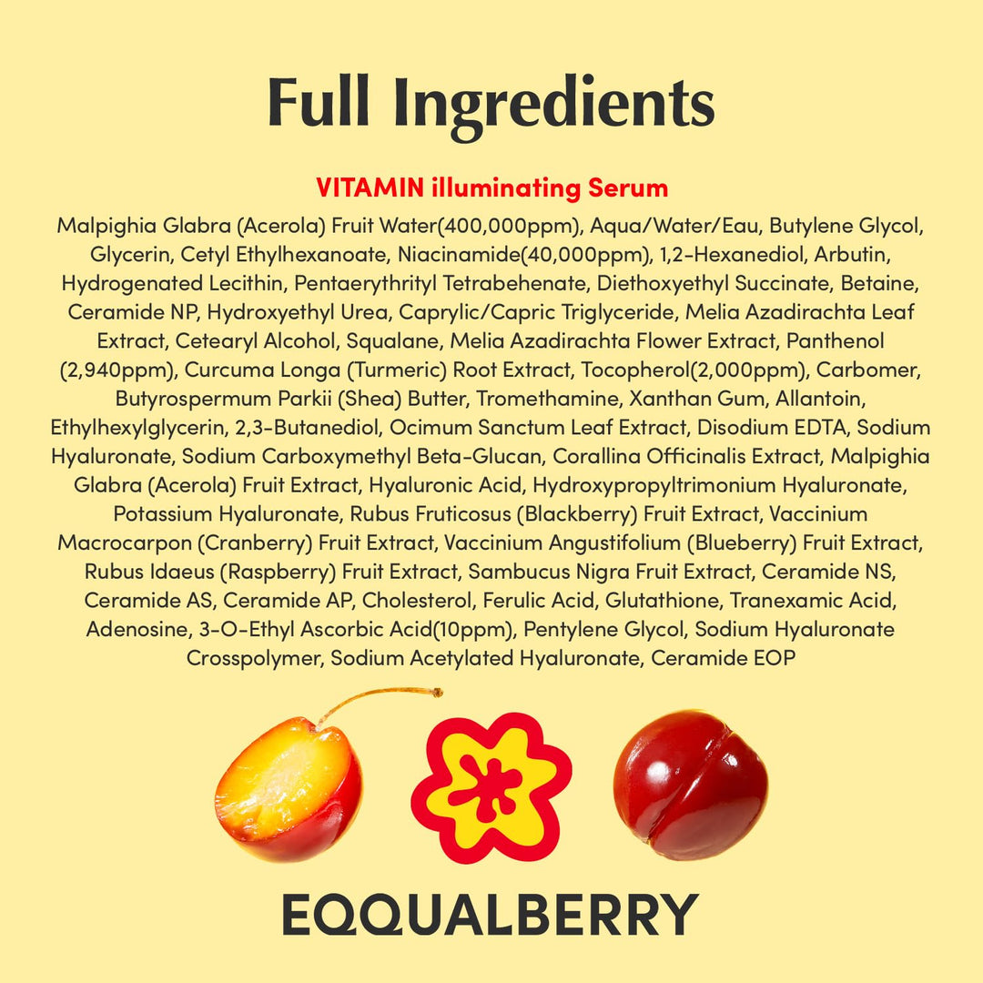 EQQUALBERRY Vitamin Illuminating Serum | Niacinamide 4% + Brightening Vitamin C Face Serum with Hyaluronic Acid &amp; Vitamin E | Dark Spot, Uneven Tone Care | Korean Skincare, 1.01 fl.oz